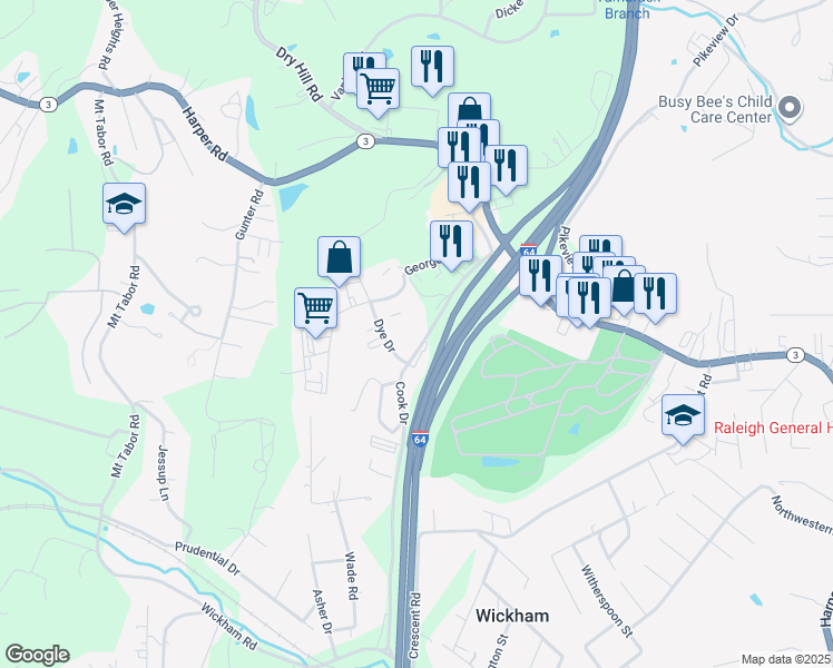 map of restaurants, bars, coffee shops, grocery stores, and more near 300 Harper Park Dr in Beckley