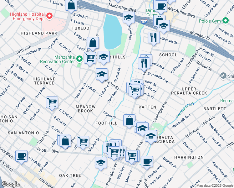 map of restaurants, bars, coffee shops, grocery stores, and more near 2628 26th Avenue in Oakland