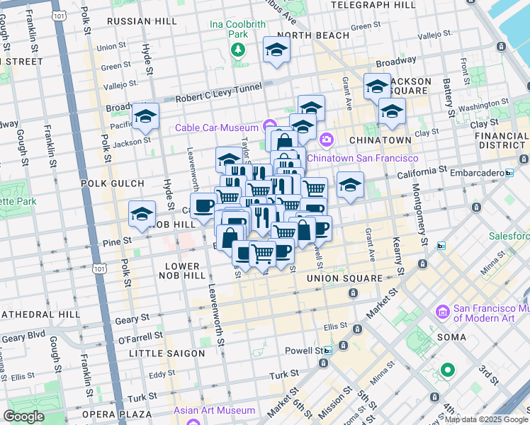 map of restaurants, bars, coffee shops, grocery stores, and more near in San Francisco