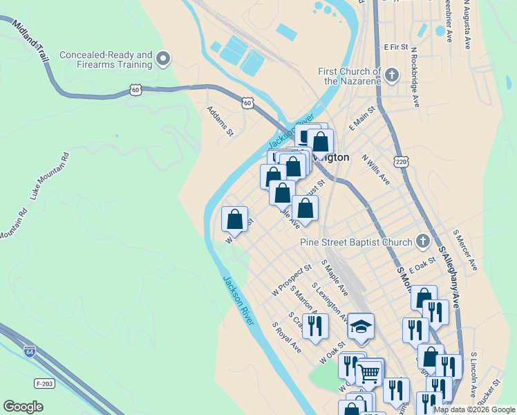 map of restaurants, bars, coffee shops, grocery stores, and more near 450 West Main Street in Covington