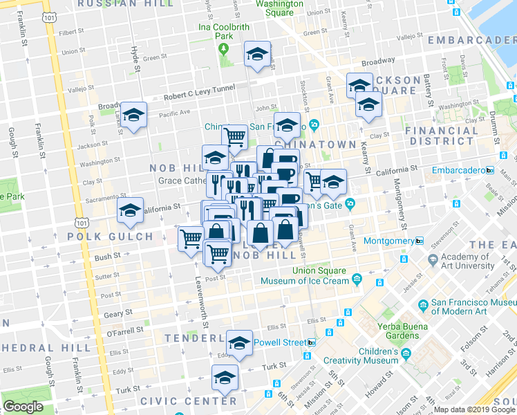 map of restaurants, bars, coffee shops, grocery stores, and more near 990 Pine Street in San Francisco
