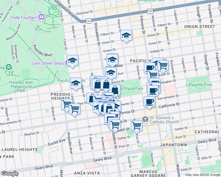 map of restaurants, bars, coffee shops, grocery stores, and more near in San Francisco