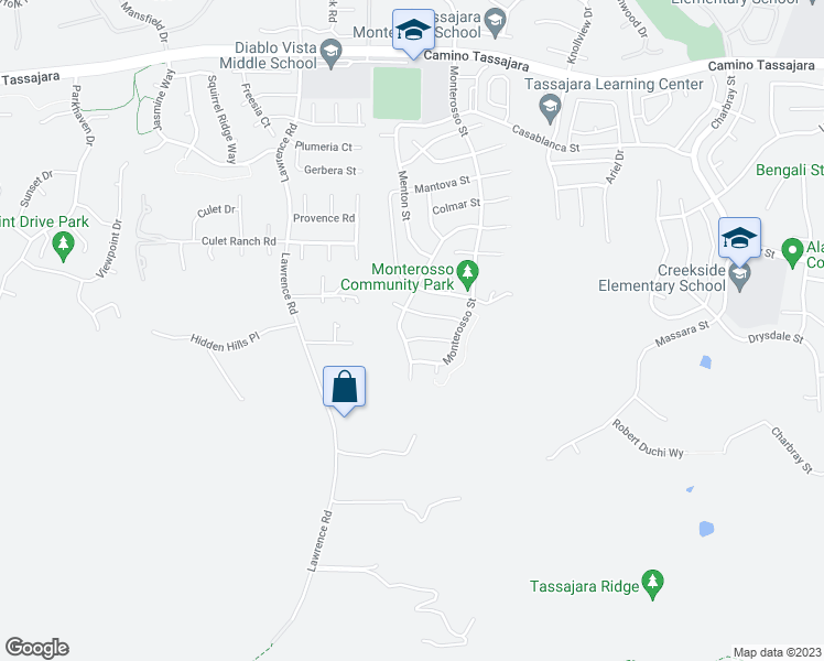 map of restaurants, bars, coffee shops, grocery stores, and more near 2542 Montreux Street in Danville