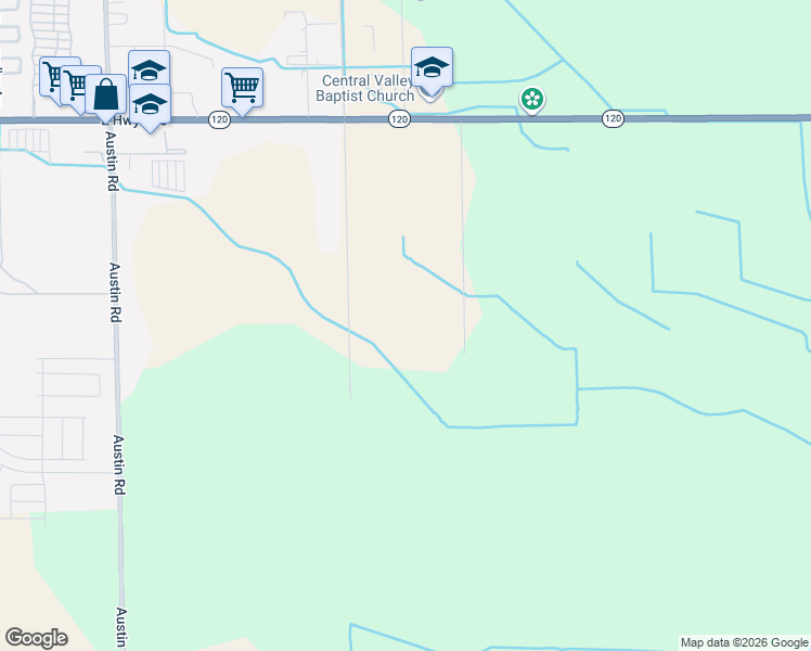 map of restaurants, bars, coffee shops, grocery stores, and more near 18576 Hart Lane in Manteca