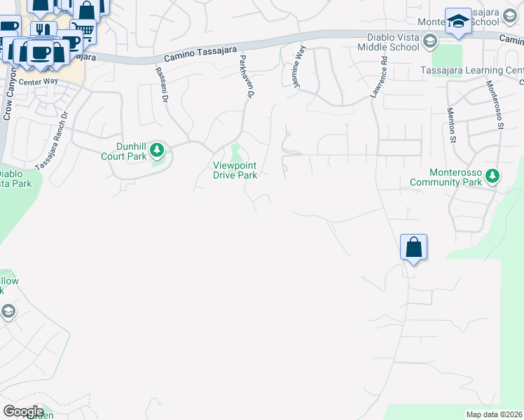 map of restaurants, bars, coffee shops, grocery stores, and more near 92 Hillview Drive in Danville