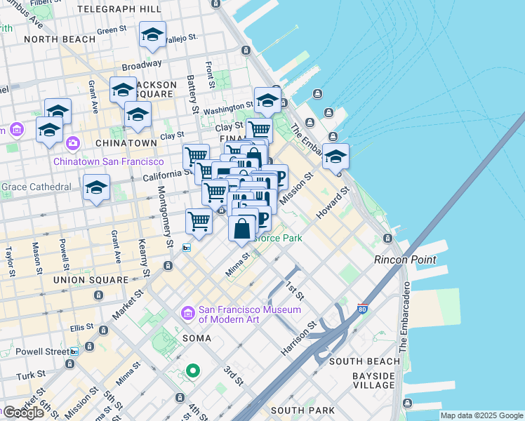 map of restaurants, bars, coffee shops, grocery stores, and more near in San Francisco