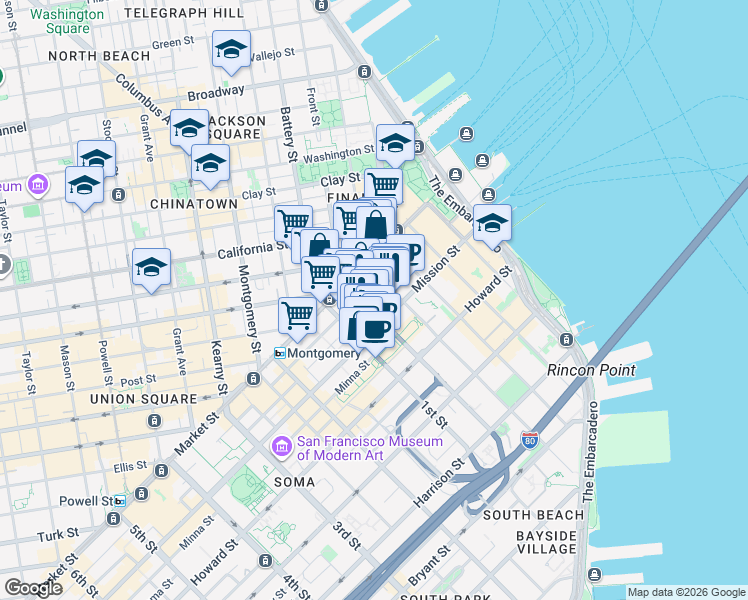 map of restaurants, bars, coffee shops, grocery stores, and more near in San Francisco