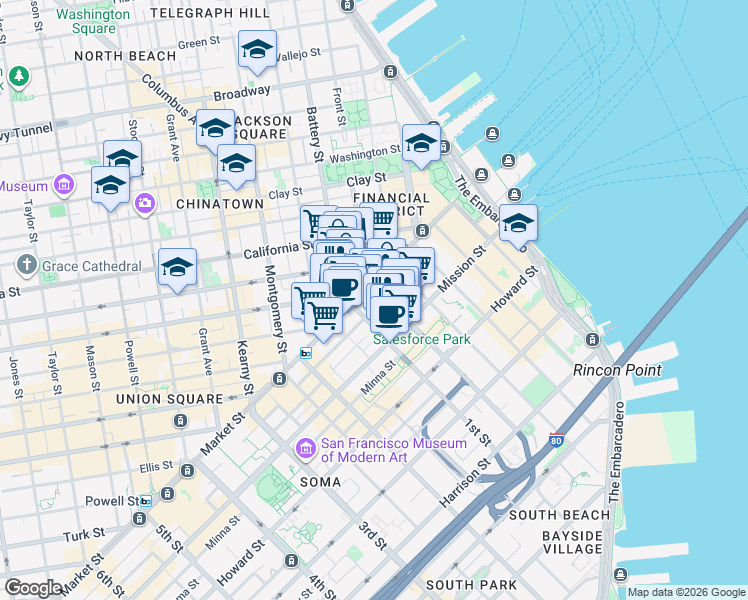 map of restaurants, bars, coffee shops, grocery stores, and more near in San Francisco