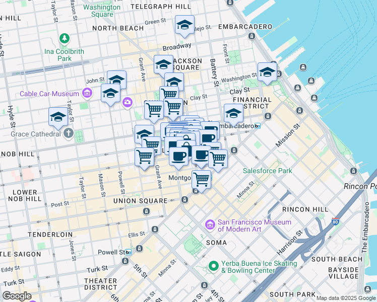 map of restaurants, bars, coffee shops, grocery stores, and more near in San Francisco