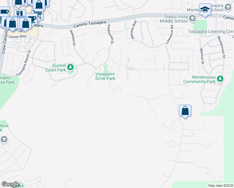 map of restaurants, bars, coffee shops, grocery stores, and more near 92 Hillview Drive in Danville
