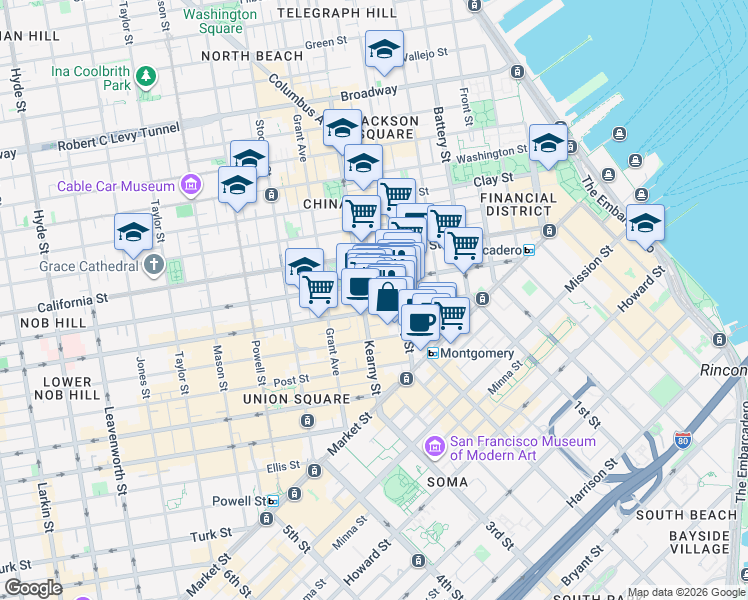 map of restaurants, bars, coffee shops, grocery stores, and more near in San Francisco
