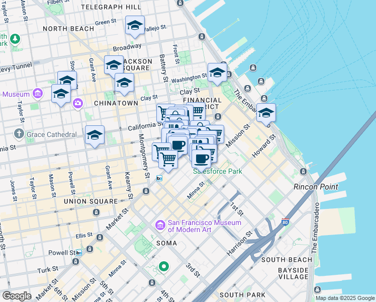 map of restaurants, bars, coffee shops, grocery stores, and more near in San Francisco