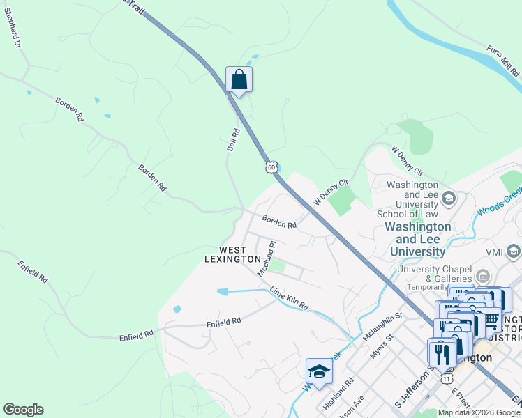 map of restaurants, bars, coffee shops, grocery stores, and more near 550 Borden Road in Lexington