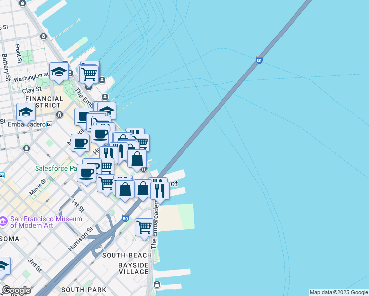 map of restaurants, bars, coffee shops, grocery stores, and more near San Francisco – Oakland Bay Bridge in San Francisco