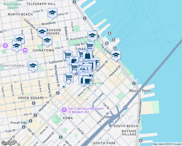 map of restaurants, bars, coffee shops, grocery stores, and more near 300 Mission Street in San Francisco