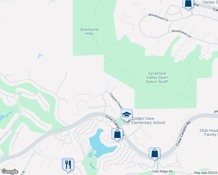 map of restaurants, bars, coffee shops, grocery stores, and more near 530 Marble Canyon Lane in San Ramon