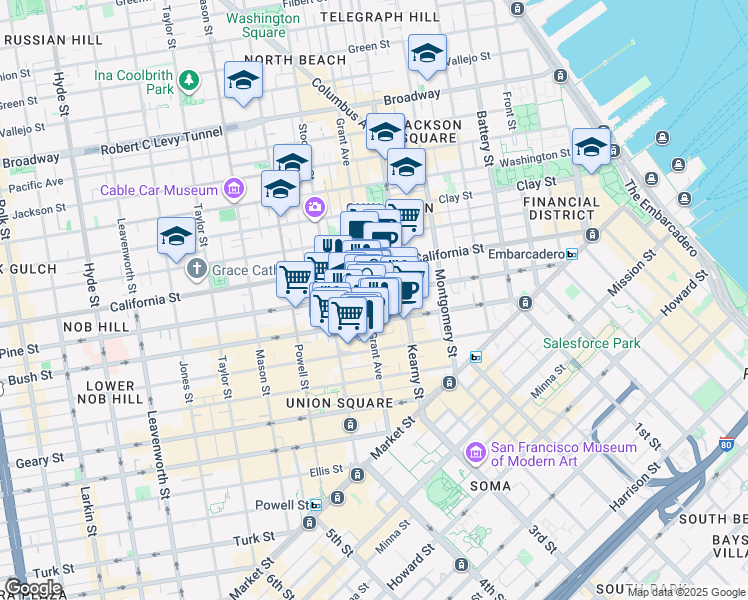 map of restaurants, bars, coffee shops, grocery stores, and more near 433 Grant Avenue in San Francisco