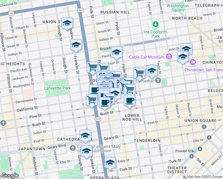 map of restaurants, bars, coffee shops, grocery stores, and more near in San Francisco
