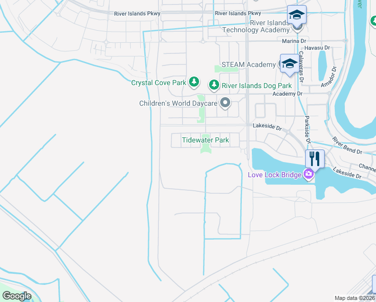 map of restaurants, bars, coffee shops, grocery stores, and more near 1674 Locksley Drive in Lathrop