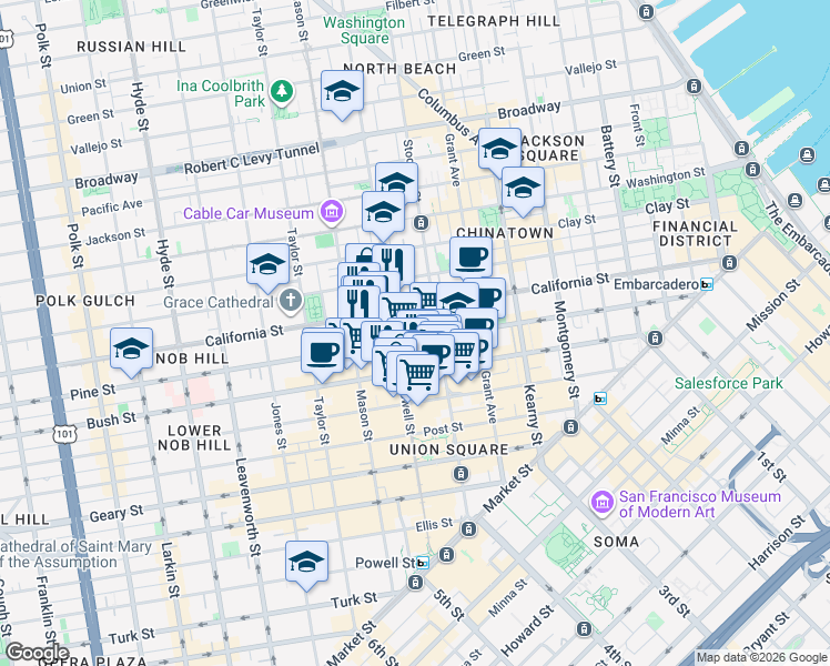map of restaurants, bars, coffee shops, grocery stores, and more near in San Francisco