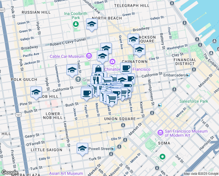 map of restaurants, bars, coffee shops, grocery stores, and more near in San Francisco