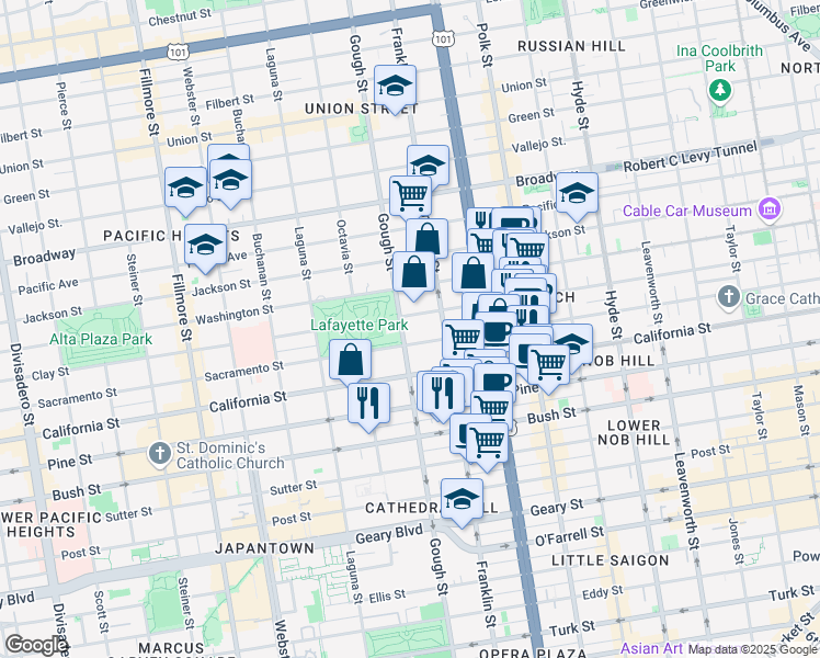 map of restaurants, bars, coffee shops, grocery stores, and more near in San Francisco