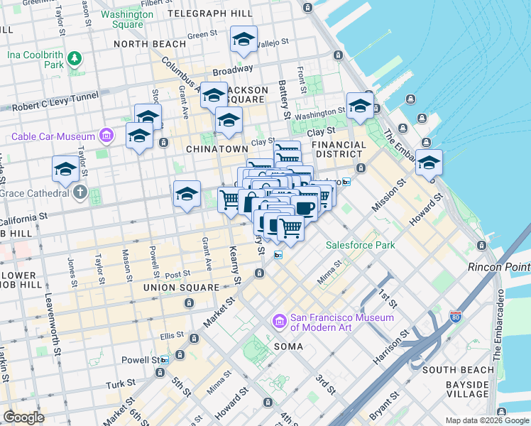map of restaurants, bars, coffee shops, grocery stores, and more near in San Francisco