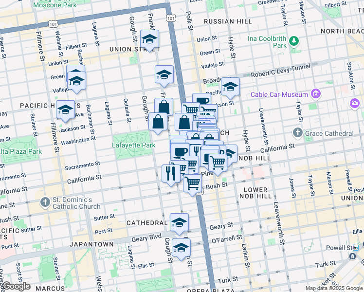 map of restaurants, bars, coffee shops, grocery stores, and more near in San Francisco