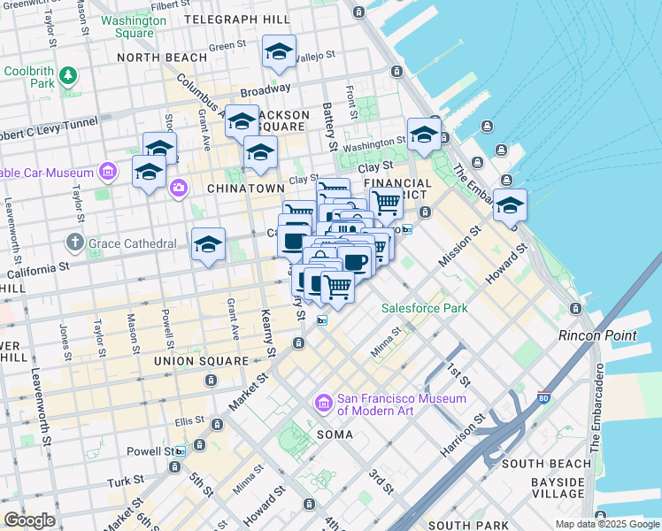 map of restaurants, bars, coffee shops, grocery stores, and more near in San Francisco