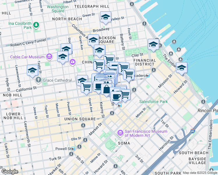 map of restaurants, bars, coffee shops, grocery stores, and more near in San Francisco