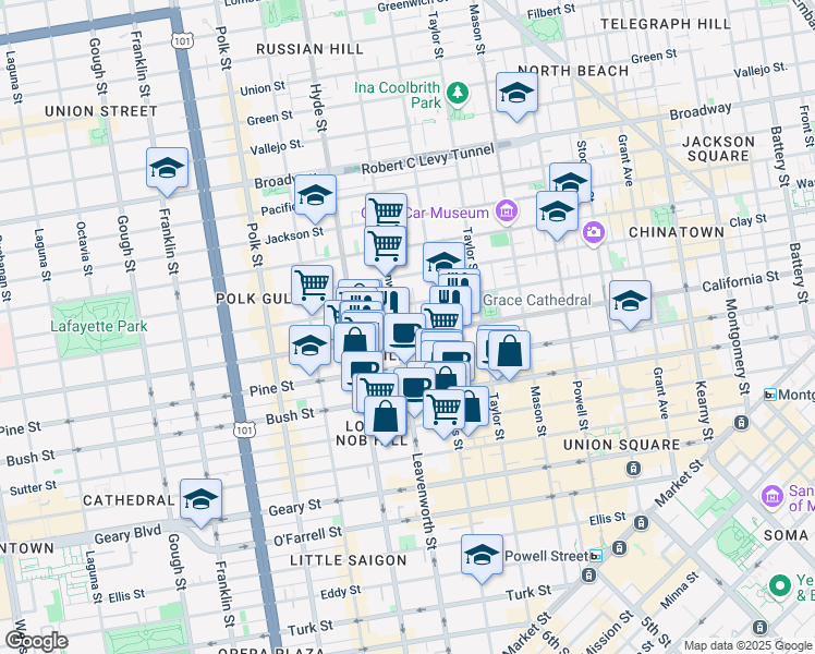 map of restaurants, bars, coffee shops, grocery stores, and more near in San Francisco