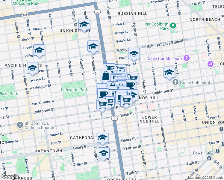 map of restaurants, bars, coffee shops, grocery stores, and more near in San Francisco