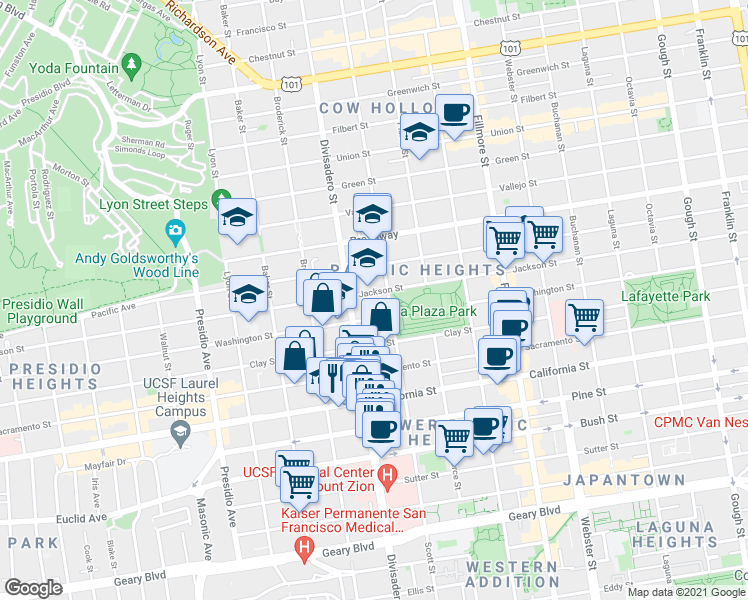 map of restaurants, bars, coffee shops, grocery stores, and more near in San Francisco