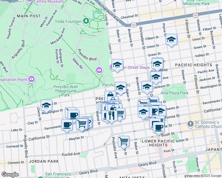 map of restaurants, bars, coffee shops, grocery stores, and more near 3135 Pacific Avenue in San Francisco