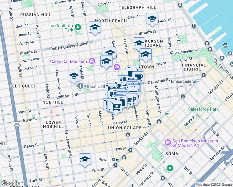 map of restaurants, bars, coffee shops, grocery stores, and more near 20 Joice Street in San Francisco