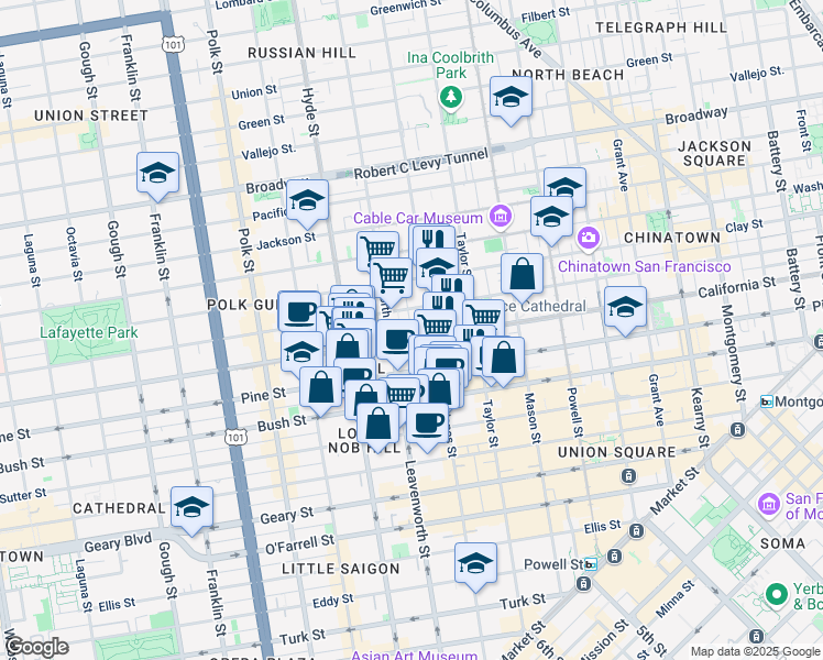 map of restaurants, bars, coffee shops, grocery stores, and more near in San Francisco