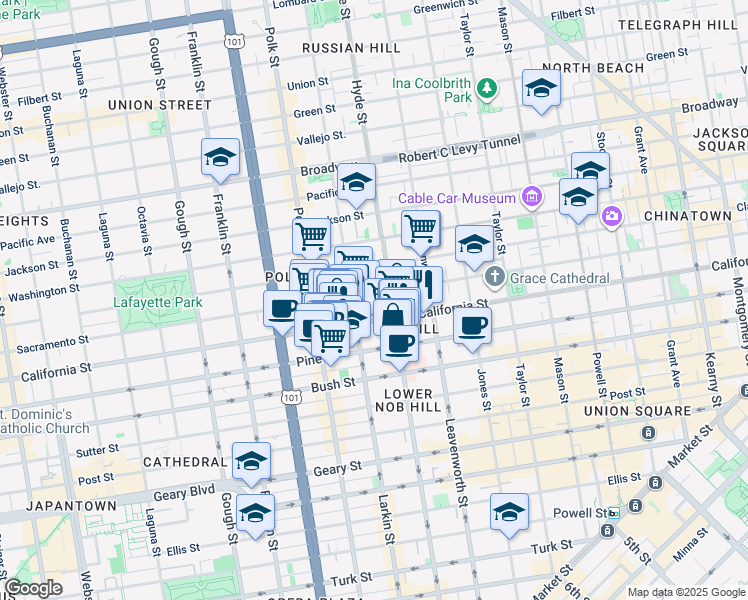 map of restaurants, bars, coffee shops, grocery stores, and more near in San Francisco