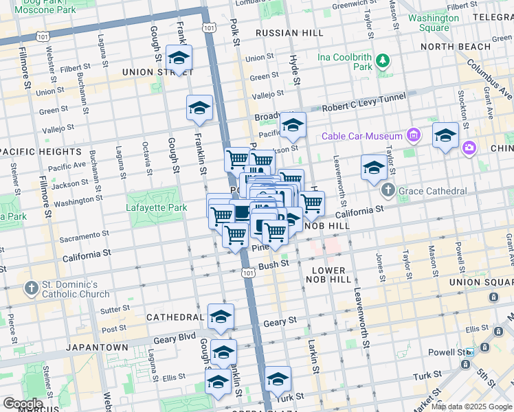 map of restaurants, bars, coffee shops, grocery stores, and more near in San Francisco