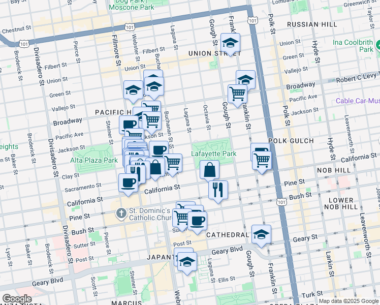 map of restaurants, bars, coffee shops, grocery stores, and more near in San Francisco