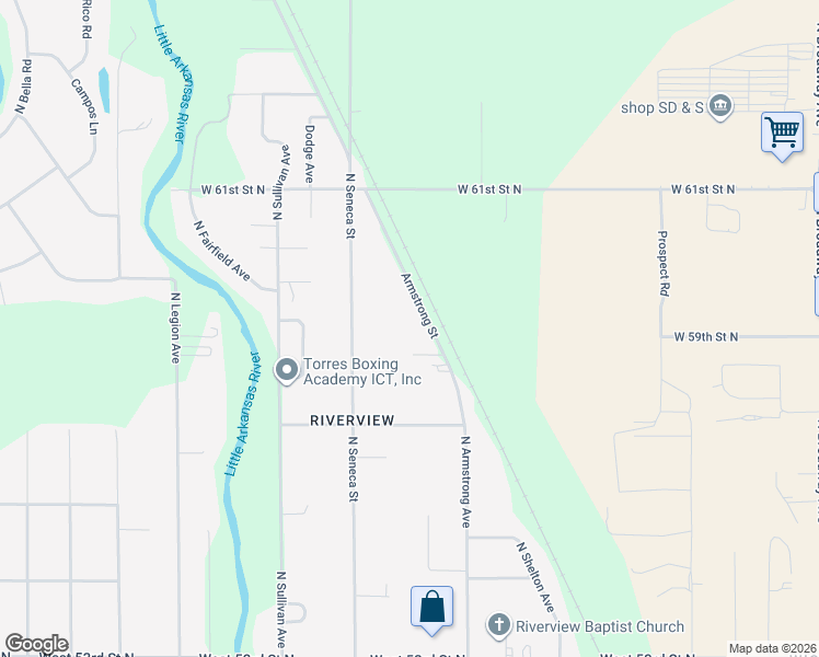 map of restaurants, bars, coffee shops, grocery stores, and more near 5903 Armstrong Street in Wichita