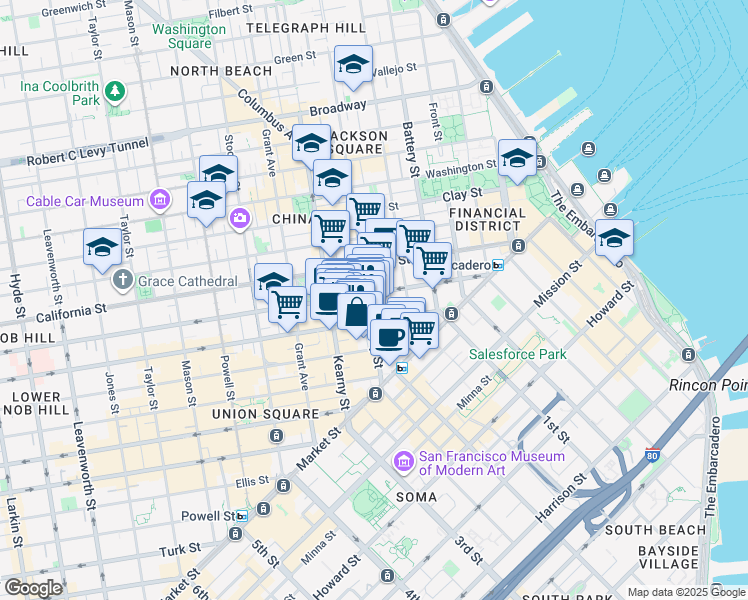 map of restaurants, bars, coffee shops, grocery stores, and more near in San Francisco