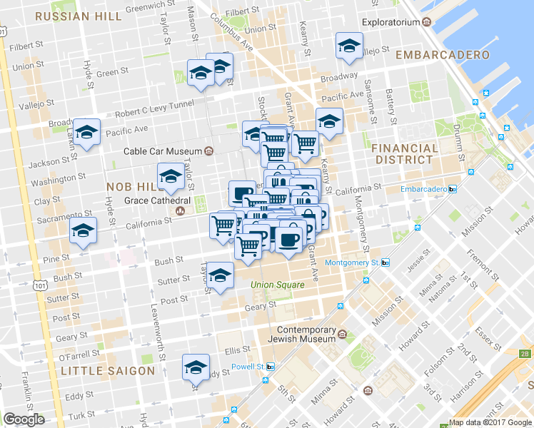 map of restaurants, bars, coffee shops, grocery stores, and more near in San Francisco