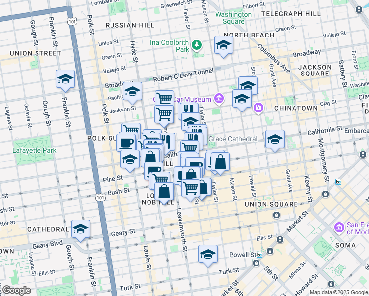 map of restaurants, bars, coffee shops, grocery stores, and more near in San Francisco