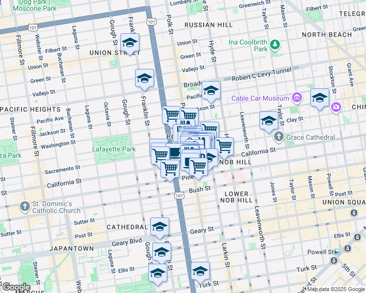 map of restaurants, bars, coffee shops, grocery stores, and more near in San Francisco