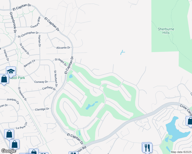 map of restaurants, bars, coffee shops, grocery stores, and more near 593 Saint George Road in Danville
