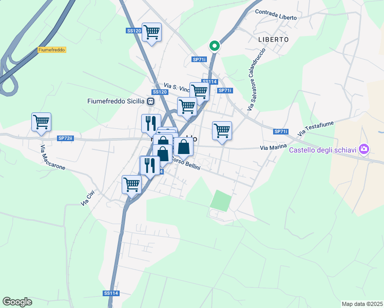 map of restaurants, bars, coffee shops, grocery stores, and more near in Fiumefreddo di Sicilia