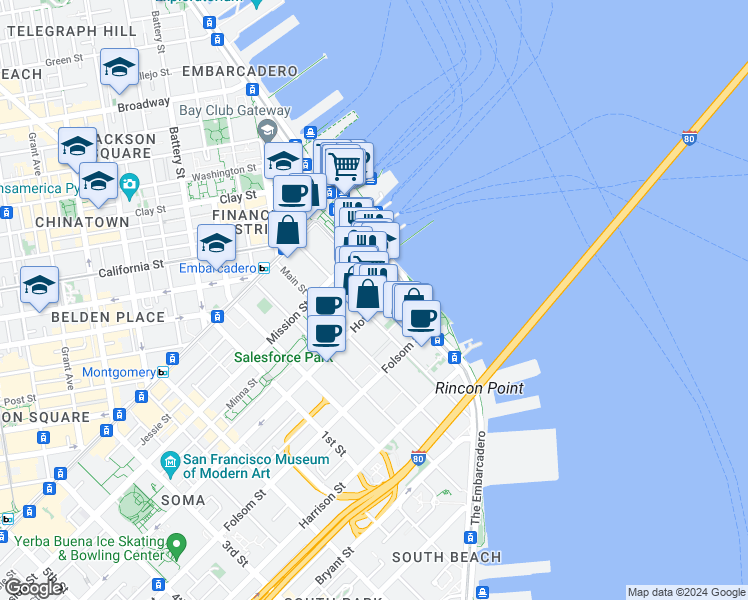 map of restaurants, bars, coffee shops, grocery stores, and more near in San Francisco