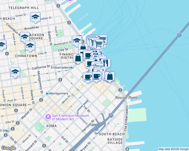 map of restaurants, bars, coffee shops, grocery stores, and more near in San Francisco