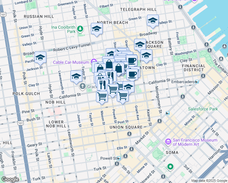 map of restaurants, bars, coffee shops, grocery stores, and more near in San Francisco