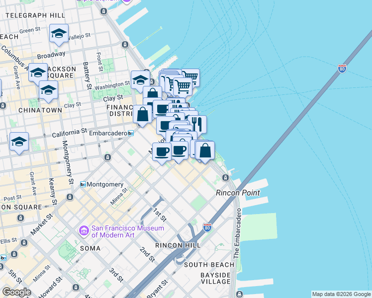 map of restaurants, bars, coffee shops, grocery stores, and more near in San Francisco